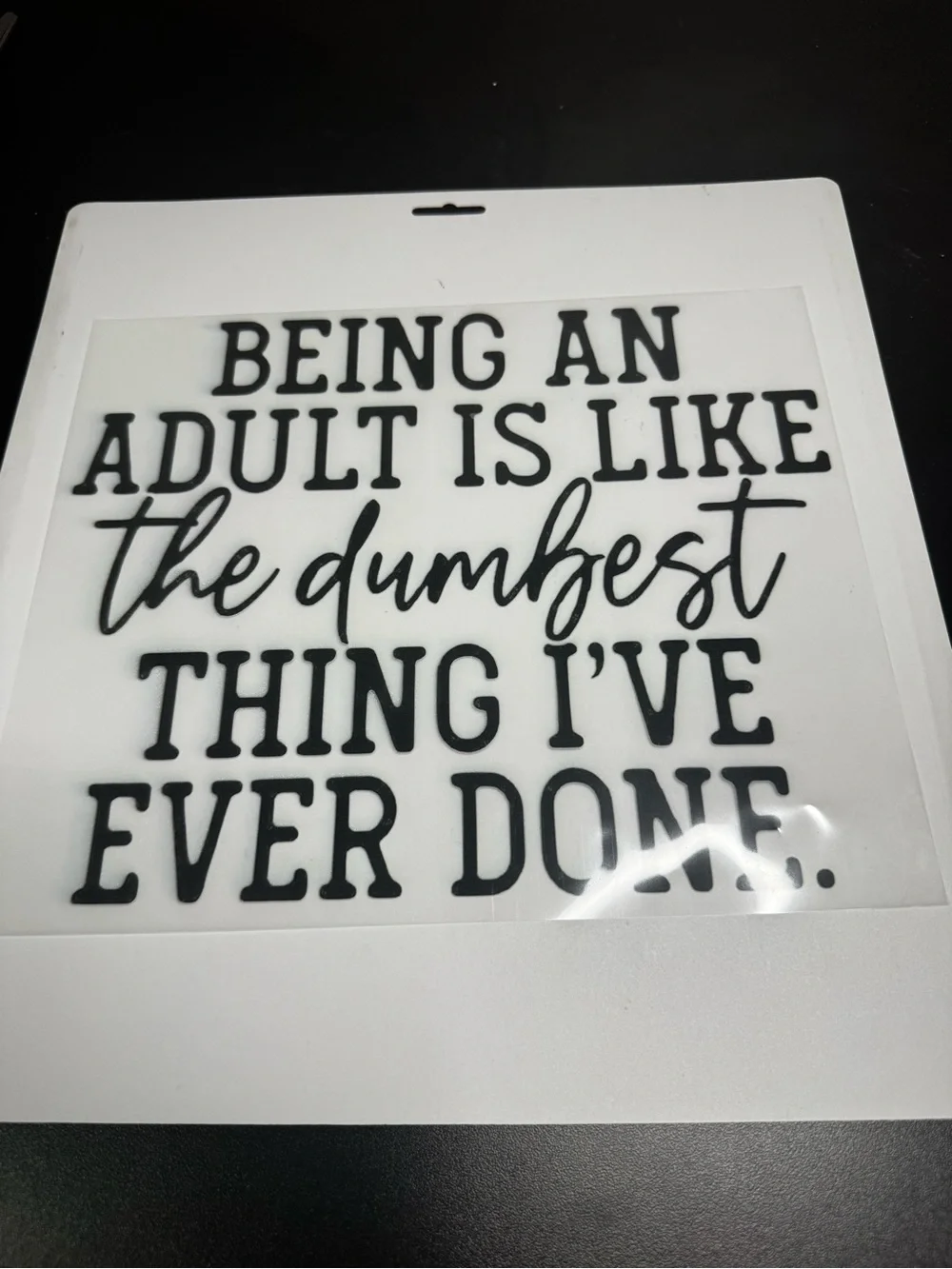 Hand Crafted Black and White 'Being an Adult is Like...' DTF Transfer